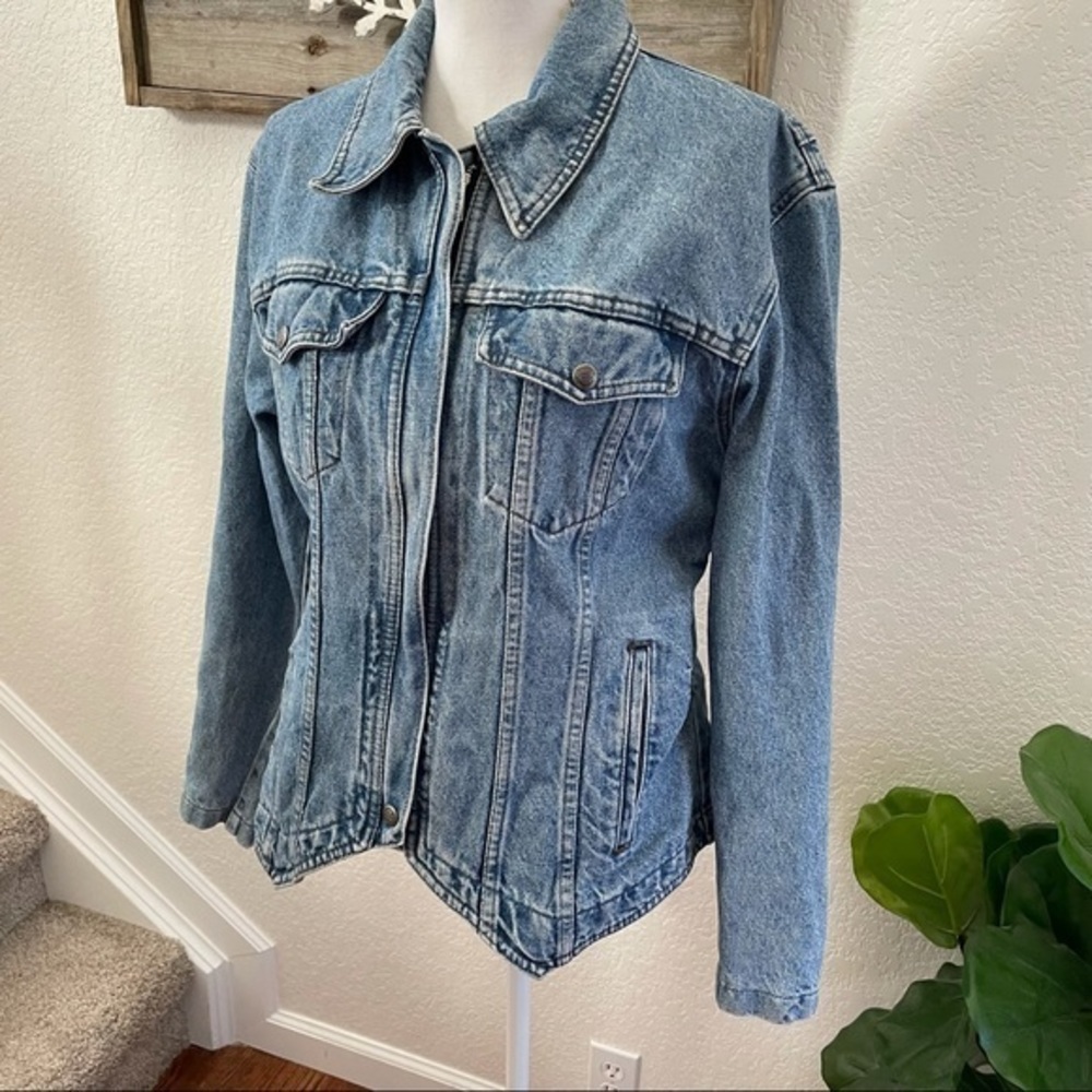 VTG 90’s Harley Davidson Biker Blue ladies denim jean jacket embroidered‎ size L - Picture 2 of 15